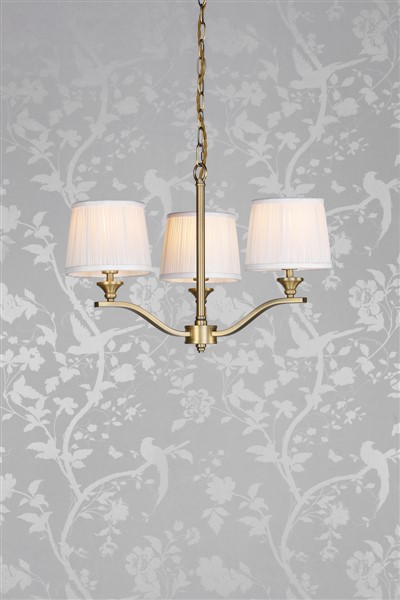(image for) Laura Ashley Hemsley 3 Light Armed Pendant Matt Antique Brass With Shade